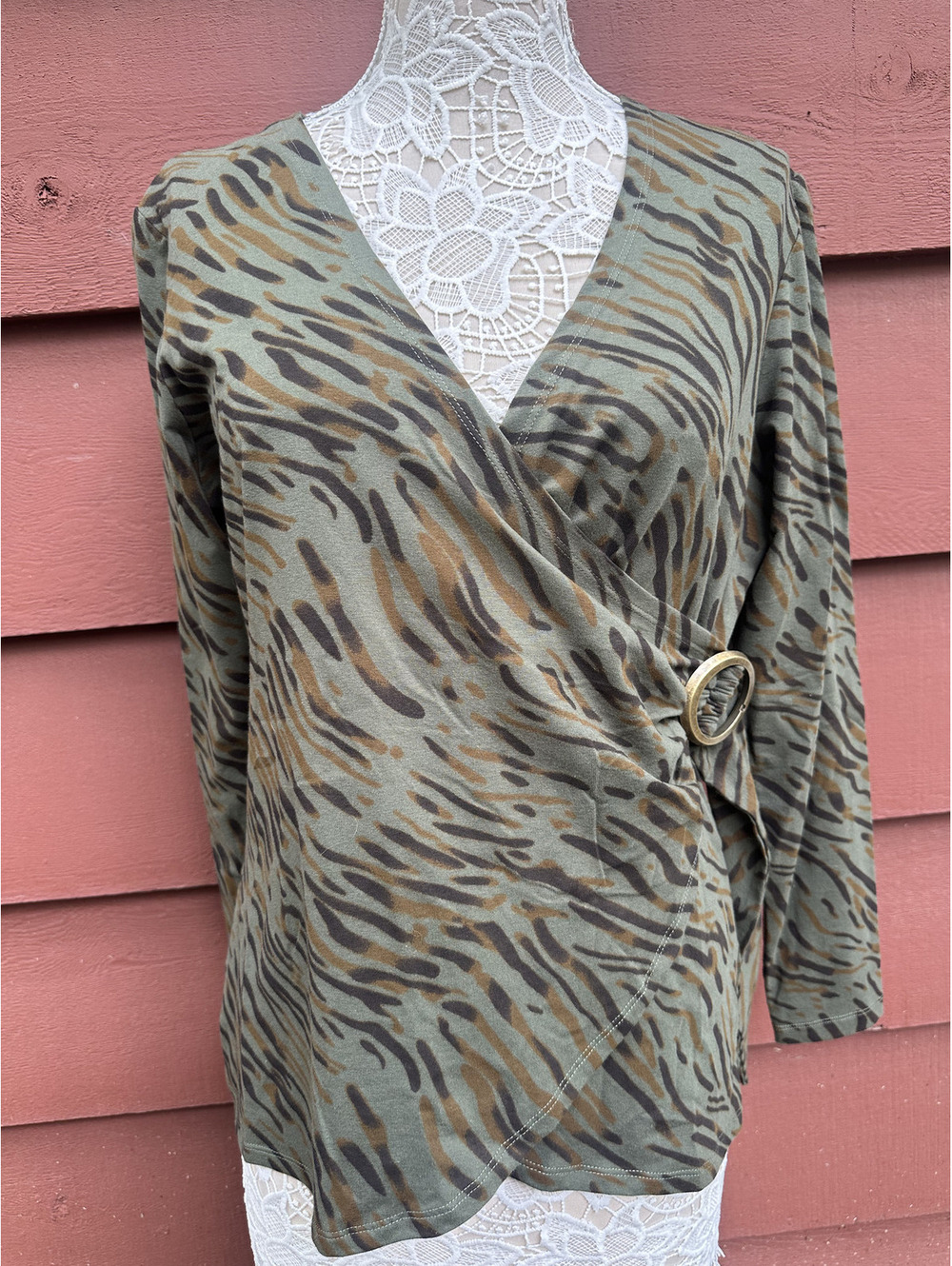 DG2 by Diane Gilman Y2K Animal Print Wrap Top with Side Ring Detail
